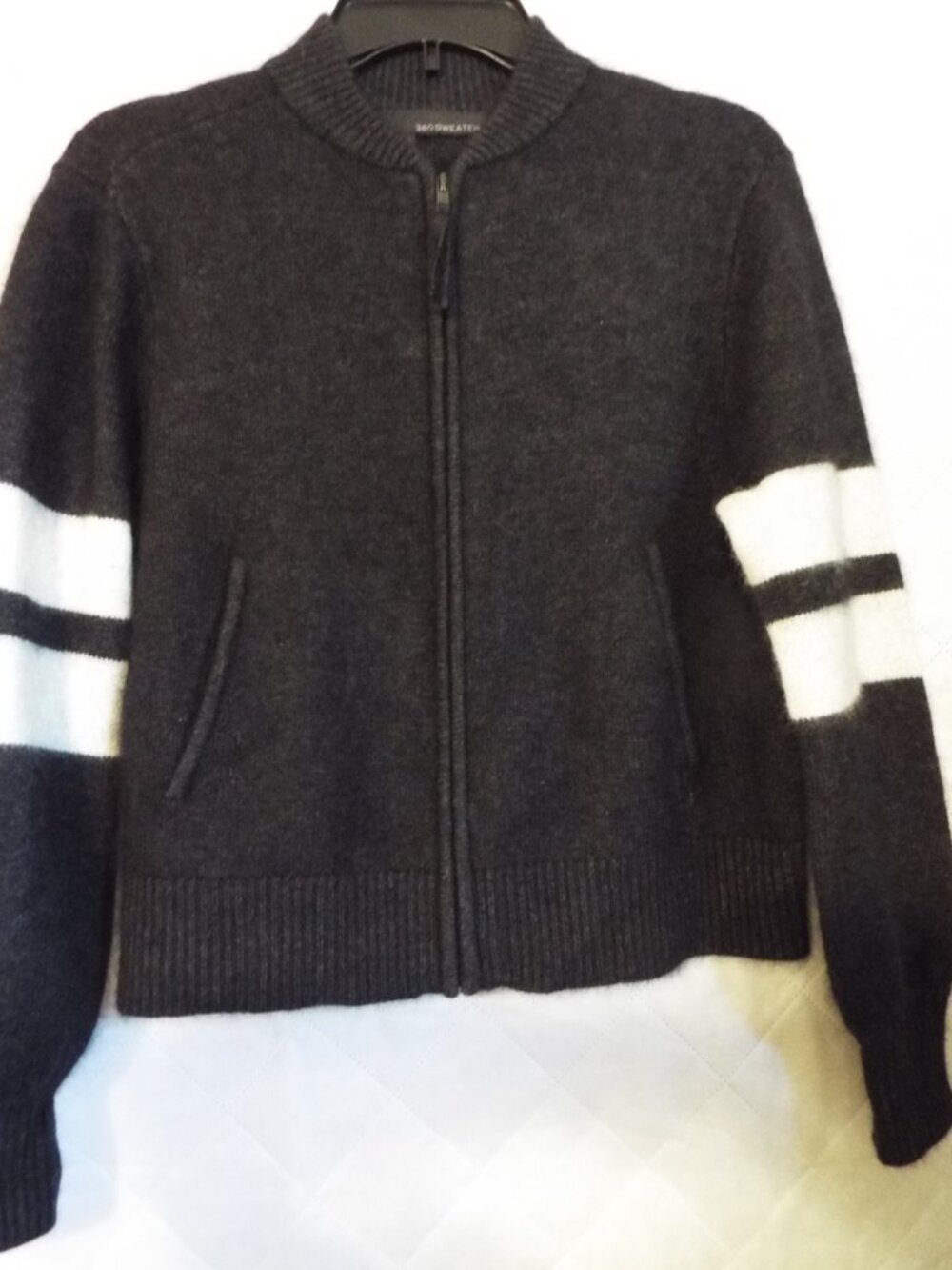 360 Sweater Dark Grey and White Stripe Sweater Size Extra Small NWT